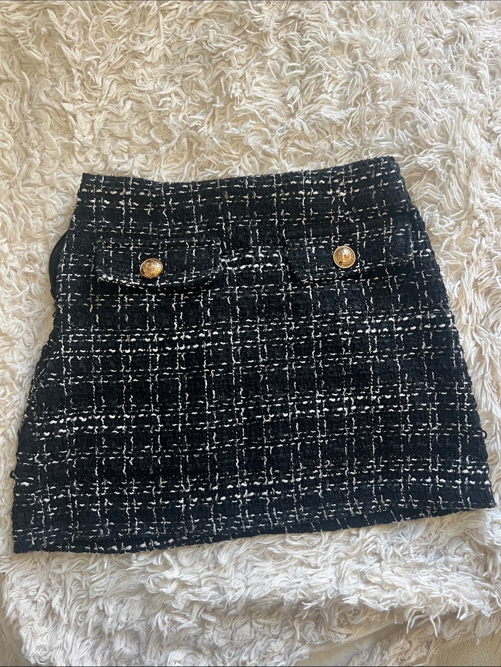 SHEIN Black Tweed Mini Skirt with Gold Buttons